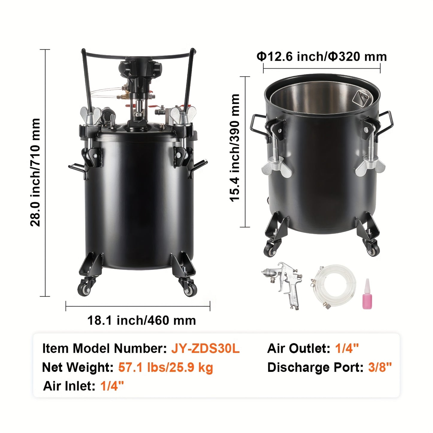 Verfspuit Drukvat – Spuitvat – Verfcontainer – Spuittank – Drukpot – 10 Liter Capaciteit – Automatisch Roersysteem – 1,5 mm Stalen Behuizing – Max 70 PSI