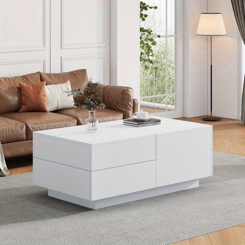 Salontafel – Koffietafel – Bijzettafel – Woonkamertafel – Lounge Tafel – Modern – Verstelbaar Tafelblad – Ruime Lade – Wit – Duurzaam Niet-Hout Materialen
