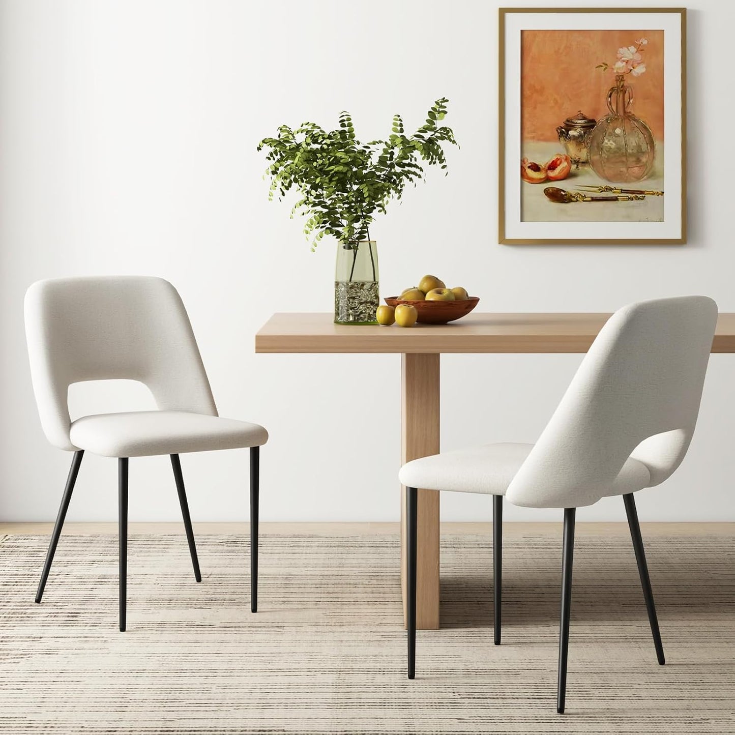 2-Delige Stoelenset – Eetkamerstoelen – Barkrukken – Keukenstoelen – Make-up Stoelen – Velvet Bekleding – Metalen Frame – Ergonomisch Design – Gewichtscapaciteit 150 kg – Witte Kleur
