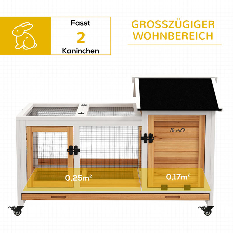 Konijnenhok – Knaagdierenhok – Dierenkooi – Buitenren – Knaagdierverblijf – Ruim 108x58x73,5 cm – Fiberboard Met Wieltjes
