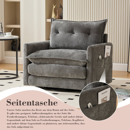 360° swivel lounge chair with armrests, large single sofa for living room, bedroom, study and office, modern style armchair with cushions, ideal for relaxation and entertainment, Office Armchair, Entertainment Seating, Conte
