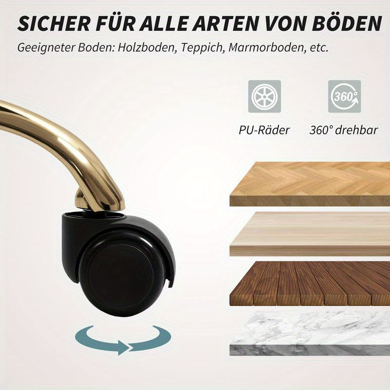 Ergonomische Bureaustoel – Bureaustoel Verstelbaar – Kantoorstoel Comfortabel – Gamestoel – Werkstoel – Verstelbare Hoogte en Armleuningen – Handmatig Kantelmechaniek – Stabiel Metalen Gouden Onderstel