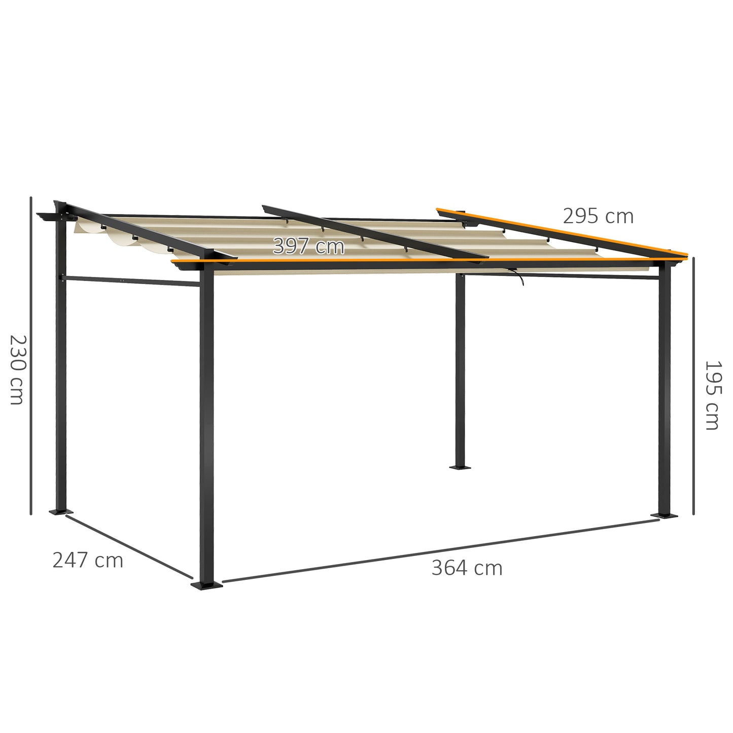 Pergola – Tuinpaviljoen – Terrasoverkapping – Prieel – Zonneluifel – Uitschuifbaar Dak – Metalen Frame Epoxy Coating – Polyester Doek 180 g/m² Beige 4x3 m