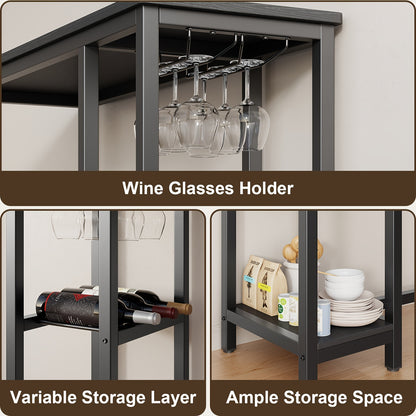 Barset – Bartafelset – Barkrukken – Bartafel – Barmeubel – Zwart & Rustiek Bruin – Compact Ontwerp – Inclusief Wijnrek & Opbergruimte