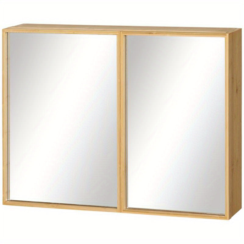 Badkamerkast – Badkamermeubel – Opbergkast – Spiegelkast – Wandschap – Spiegeldeuren – Schuifplanken – Compact Ontwerp – Hout Metaal Glas – 65,2x14x50 cm – Eenvoudige Montage