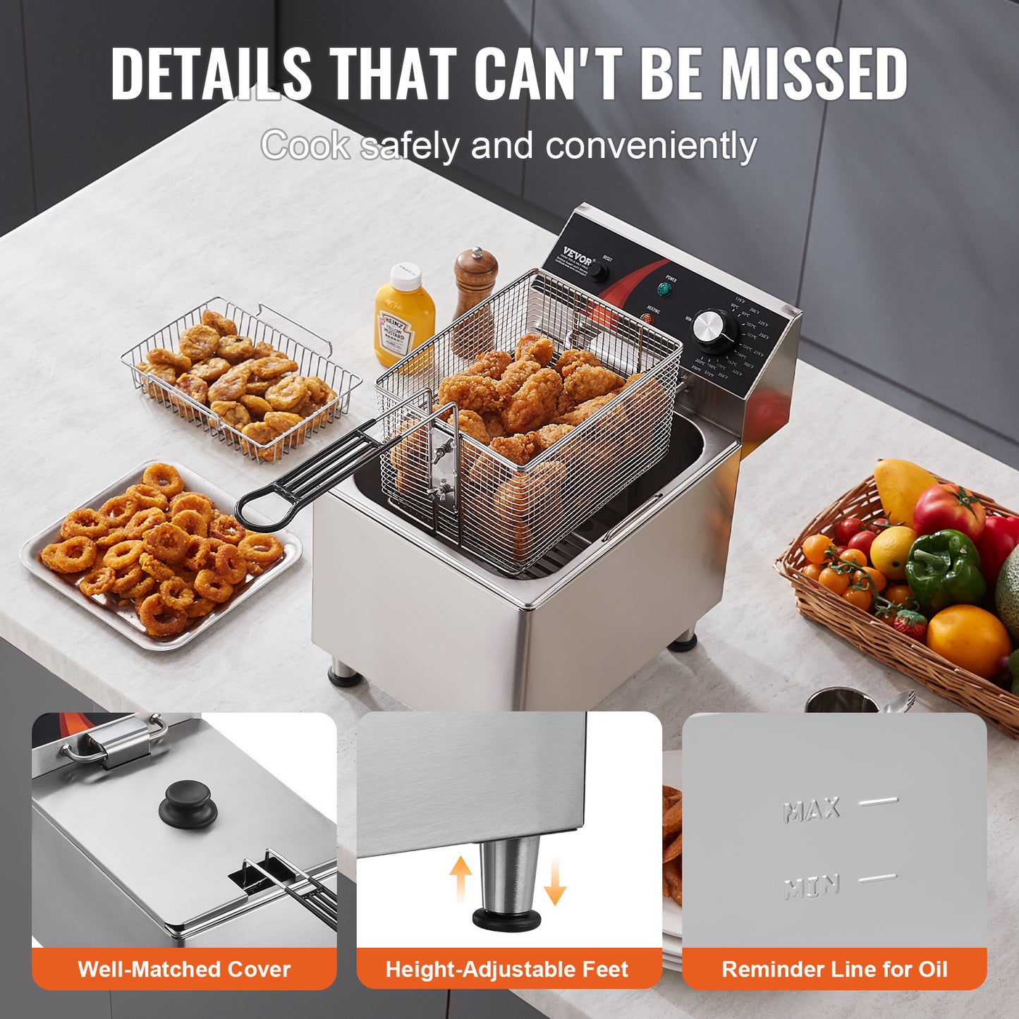 Elektrische Friteuse – Friteuse Elektrisch – Snackfriteuse – Diepfriteuse – 9 Liter Capaciteit – 3100W Vermogen – RVS Behuizing – Instelbare Temperatuur 80-200°C