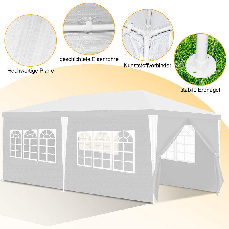 Partytent - Feesttent – Tuinkamer – Buitentent – Paviljoen – UV-bestendig PE – Stevig IJzeren Frame - 3x6m – Wit