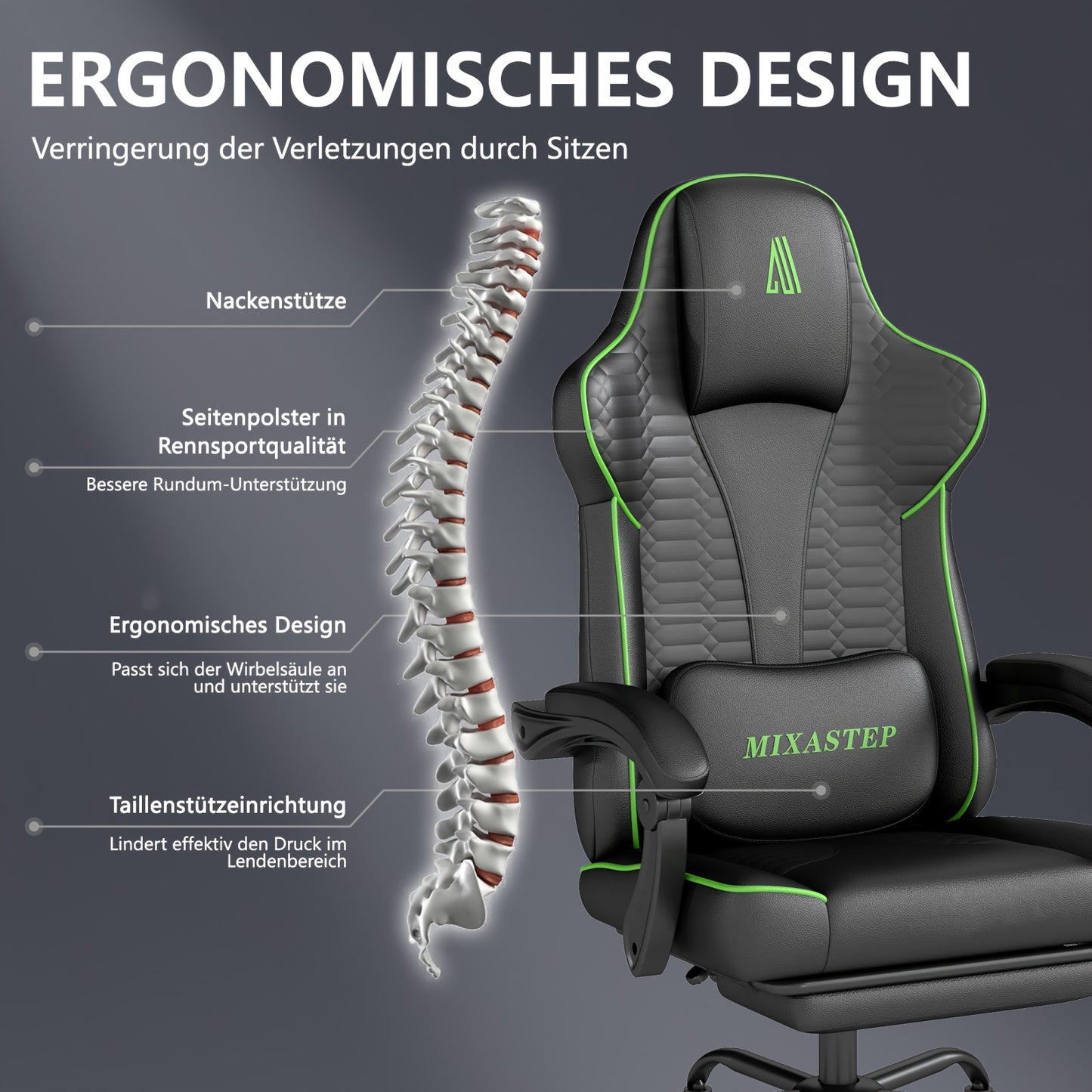Gamingstoel – Gamestoel – Gaming Chair – Bureaustoel – Game Stoel – Ergonomisch – Verstelbare Rugleuning – 360° Draaibaar – Max 150 kg – Groen