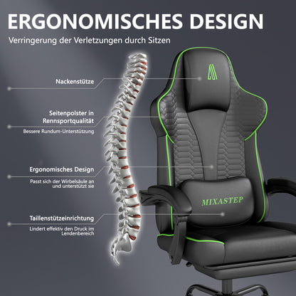 Gamingstoel – Gamestoel – Gaming Chair – Bureaustoel – Game Stoel – Ergonomisch – Verstelbare Rugleuning – 360° Draaibaar – Max 150 kg – Groen