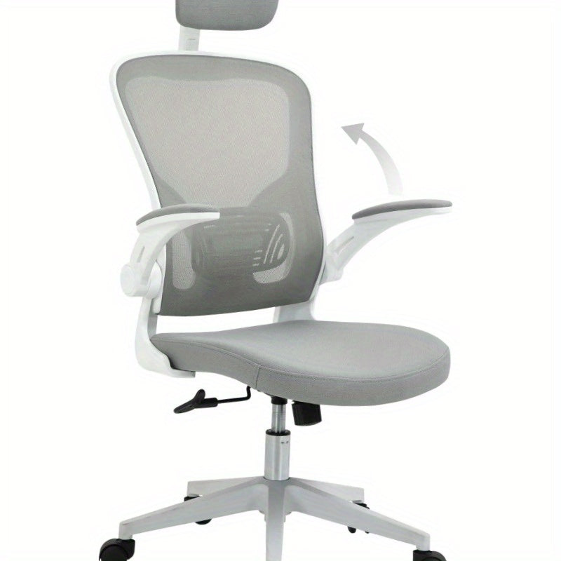 Bureaustoel – Kantoorstoel – Ergonomische Stoel – Draaistoel – Office Chair – Verstelbare Hoogte – Ademend Mesh – Met Hoofdsteun – Stijlvol Grijs