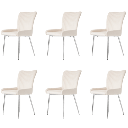 Velvet Stoelen – Eetkamerstoelen – Fauteuils – Zithoeken – Lounge Stoelen – Set Van 6 – Luxe Beige Velvet – Stevige Metalen Poten