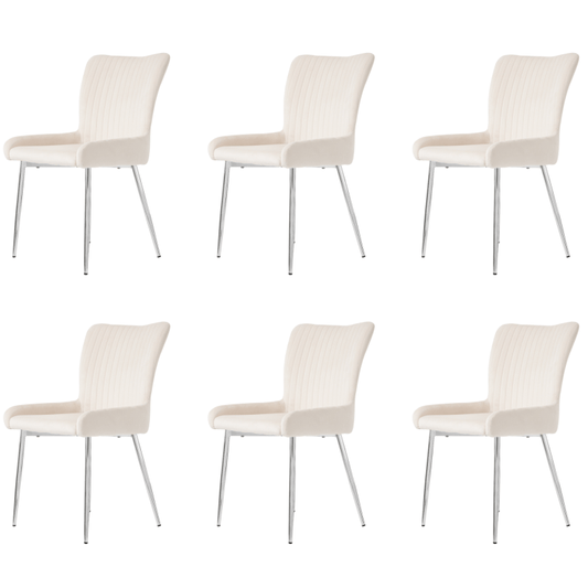 Velvet Stoelen – Eetkamerstoelen – Fauteuils – Zithoeken – Lounge Stoelen – Set Van 6 – Luxe Beige Velvet – Stevige Metalen Poten