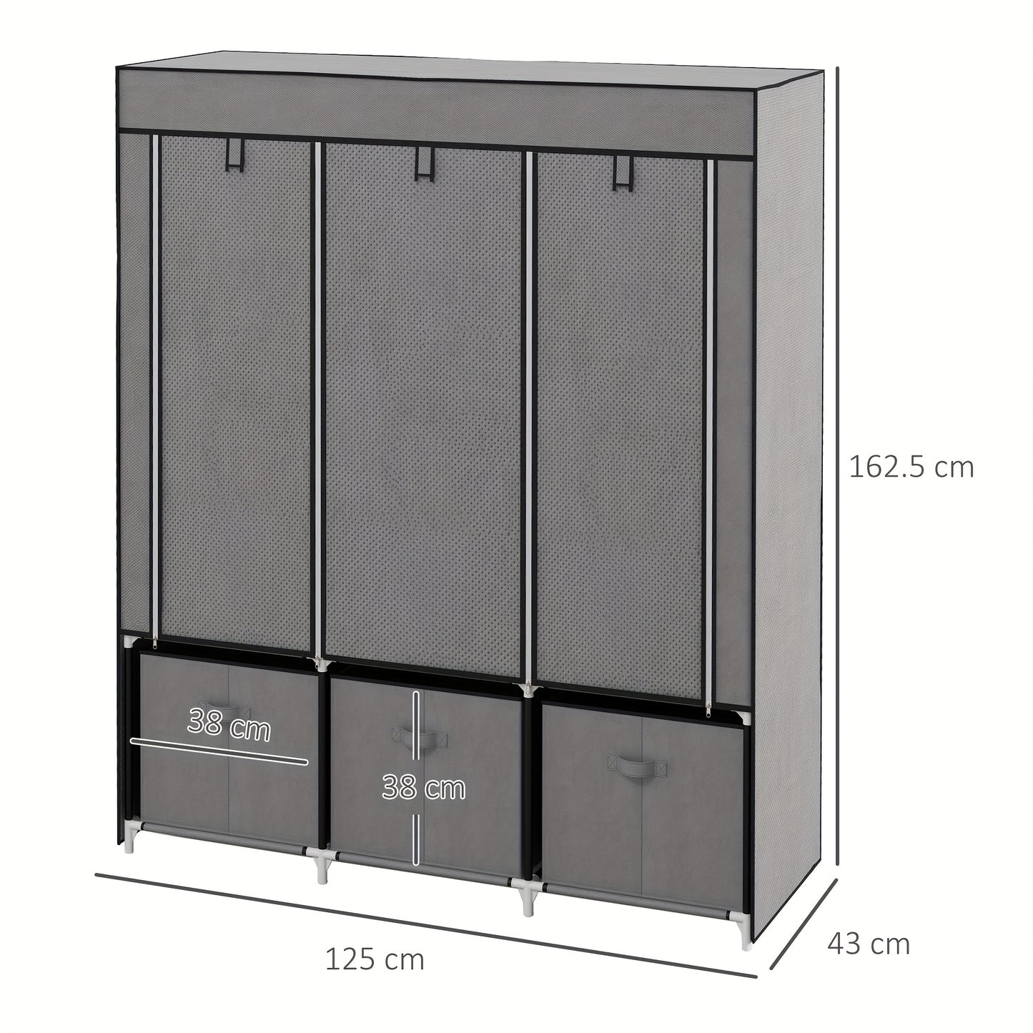 Opvouwbare Kledingkast – Garderobekast – Kleerkast – Stoffen Kast – Opbergkast – Donkergrijs Niet-Geweven Stof – Stevig Metalen Frame – 125x43x162,5 cm – Ruimtebesparend & Draagbaar