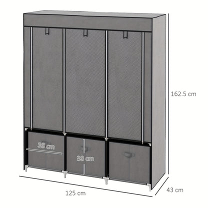 Opvouwbare Kledingkast – Garderobekast – Kleerkast – Stoffen Kast – Opbergkast – Donkergrijs Niet-Geweven Stof – Stevig Metalen Frame – 125x43x162,5 cm – Ruimtebesparend & Draagbaar
