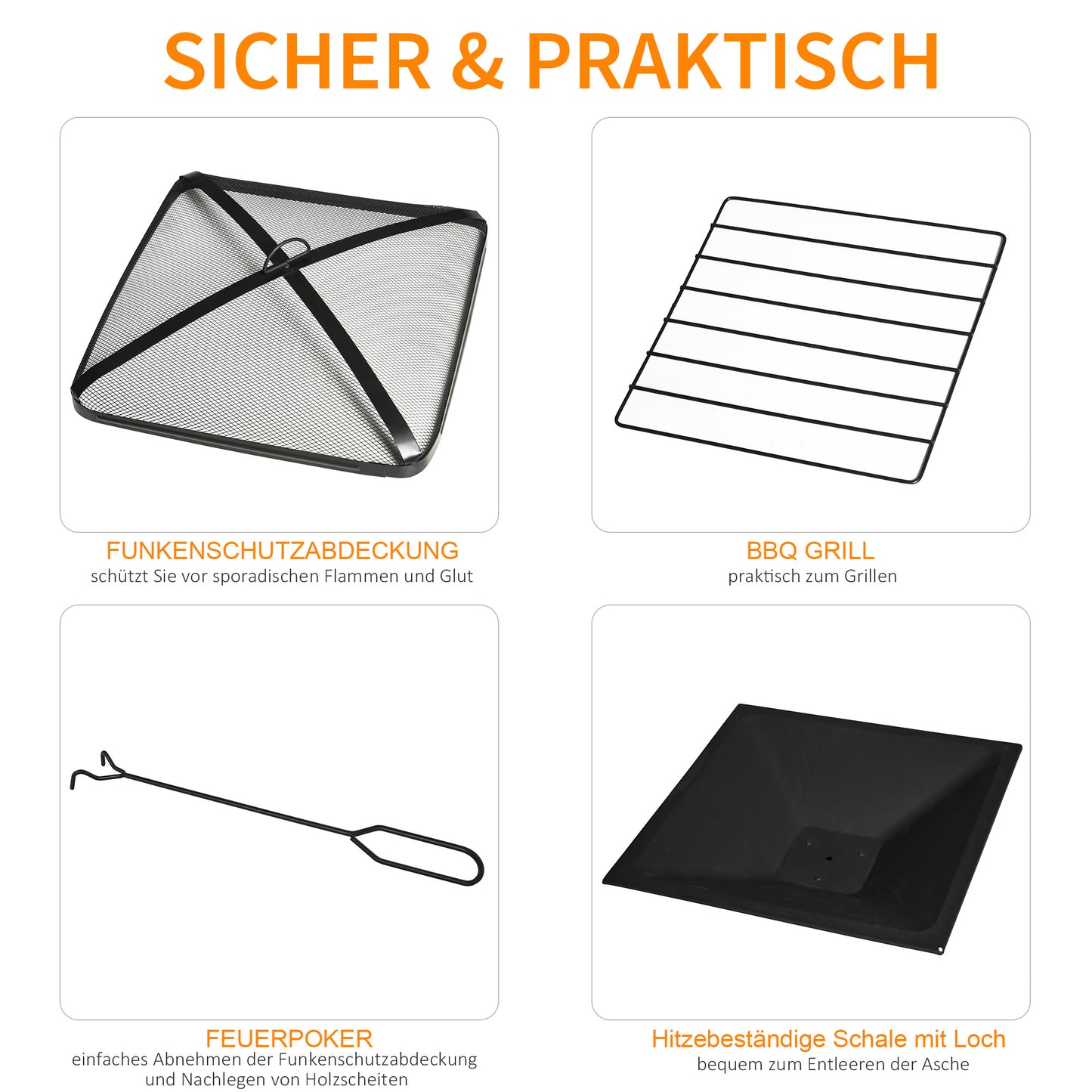 3-in-1 Vuurschaal – Vuurkorf – Vuurmand – Tuinhaard – BBQ Grill – Zwart Gelakt Staal – Tot 500°C Hittebestendig