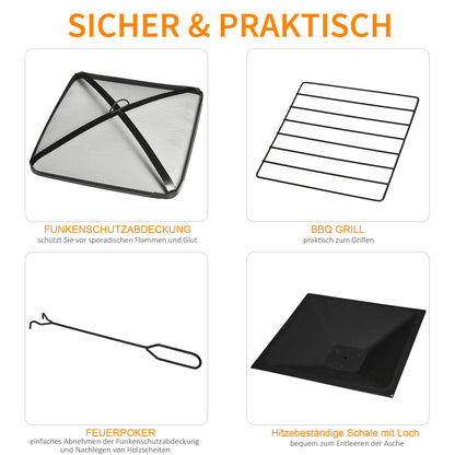 3-in-1 Vuurschaal – Vuurkorf – Vuurmand – Tuinhaard – BBQ Grill – Zwart Gelakt Staal – Tot 500°C Hittebestendig
