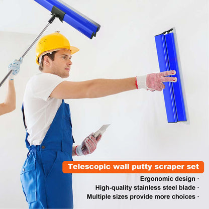 Gipsplaat Gereedschapset – Stucspatel Set – Plamuurmes – Schuurspatel – Muur Reparatie Gereedschap – Blauw – Telescopische Steel 86-270 cm – 5 Breedtes Met Opbergkoffer