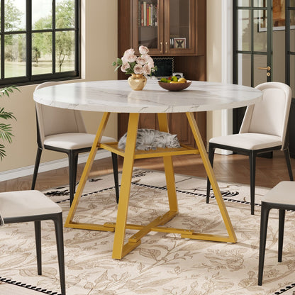 Ronde Eettafel – Eettafel Rond – Ronde Tafel – Tafel Marmerlook – Ronde Eetkamertafel – Marmerlook Tafelblad – Metalen Zwarte Poot – Eigentijds Ontwerp