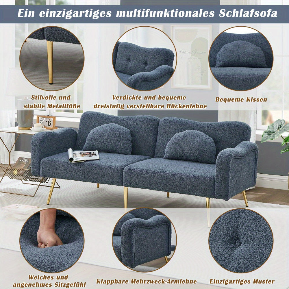 Slaapbank – Sofa Bed – Bedbank – Logeerbed – Zetelbed – 2-Persoons – Verstelbare Rugleuning – Met Gouden Metalen Poten