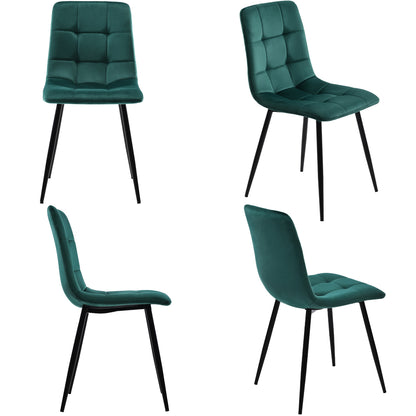 4pcs Modern Dark Green Luxury Dining Chairs Set - Green Velvet Upholstery & Sturdy Metal Frame, Solid Backrest & Leg Design, Easy-Clean Fabric, Plush Seating for Dining Table, Kitchen, or Home - Contemporary Style, Rich Green
