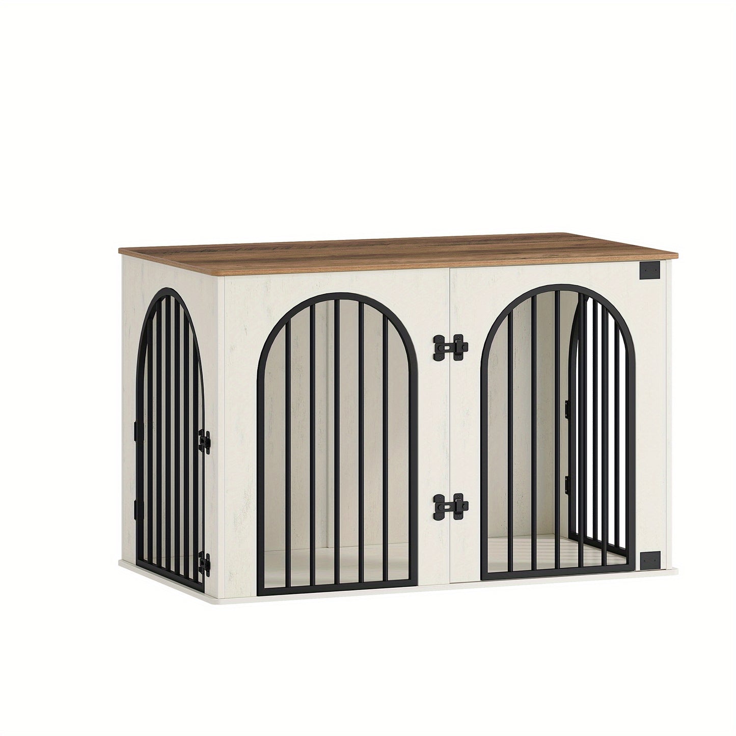 Hondenbench – Hondenkooi – Huisdierbench – Hondenkooi Meubels – Hondenkooi Indoor – 3 Deuren Met Bogen – Zwaar Metalen Frame 108x64x76 cm Wit Bruin