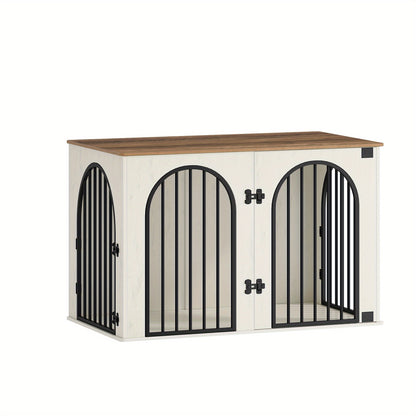 Hondenbench – Hondenkooi – Huisdierbench – Hondenkooi Meubels – Hondenkooi Indoor – 3 Deuren Met Bogen – Zwaar Metalen Frame 108x64x76 cm Wit Bruin