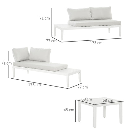 3-delige Loungeset – Tuinmeubelset – Balkonset – L-vormige Bank – Loungesofa – Lichtgewicht Aluminium – Weerbestendig & Comfortabel Kussen – Creme Wit