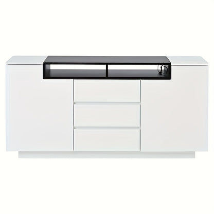 Opbergkast – Opbergmeubel – Kast – Dressoir – Wit – Bamboe Materiaal – Groot Opbergruimte – 140x60x48 cm