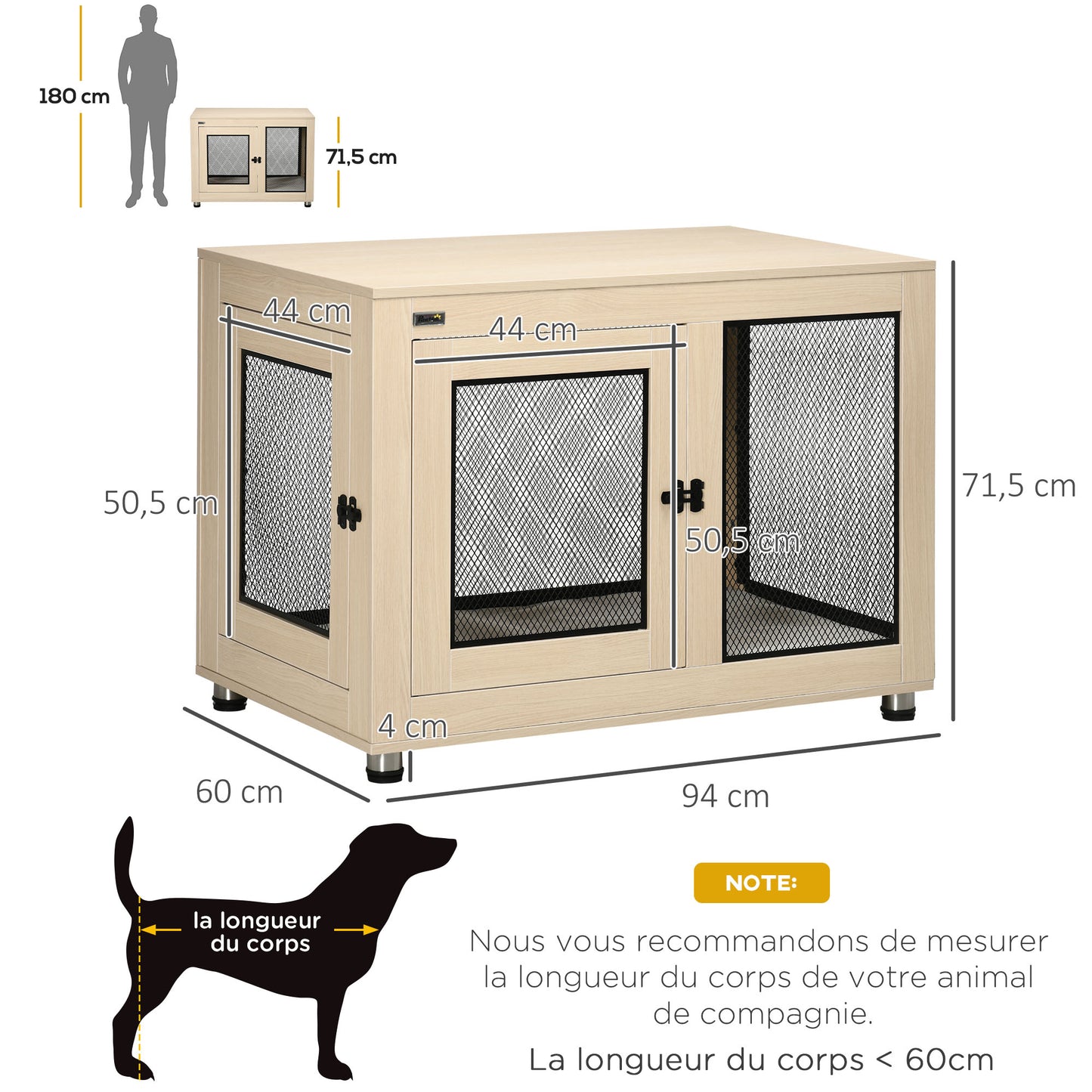 Hondenbench – Hondenkooi – Hondenkennel – Hondenhok – Bench Op Poten – Grote Maat 94x60x71,5 cm – Zwart Stalen Frame Met Houtlook