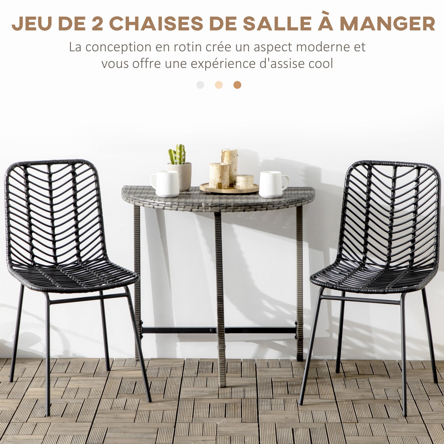 Eetkamerstoelen – Stoelen – Keukenstoelen – Design Stoelen – Zwarte Stoelen – Bohemian Design – Gevlochten Imitatie Rattan – Metaal Onderstel – Set Van 2 – Comfortabel & Stevig