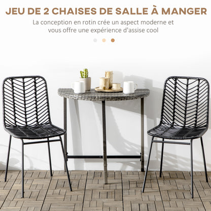 Eetkamerstoelen – Stoelen – Keukenstoelen – Design Stoelen – Zwarte Stoelen – Bohemian Design – Gevlochten Imitatie Rattan – Metaal Onderstel – Set Van 2 – Comfortabel & Stevig