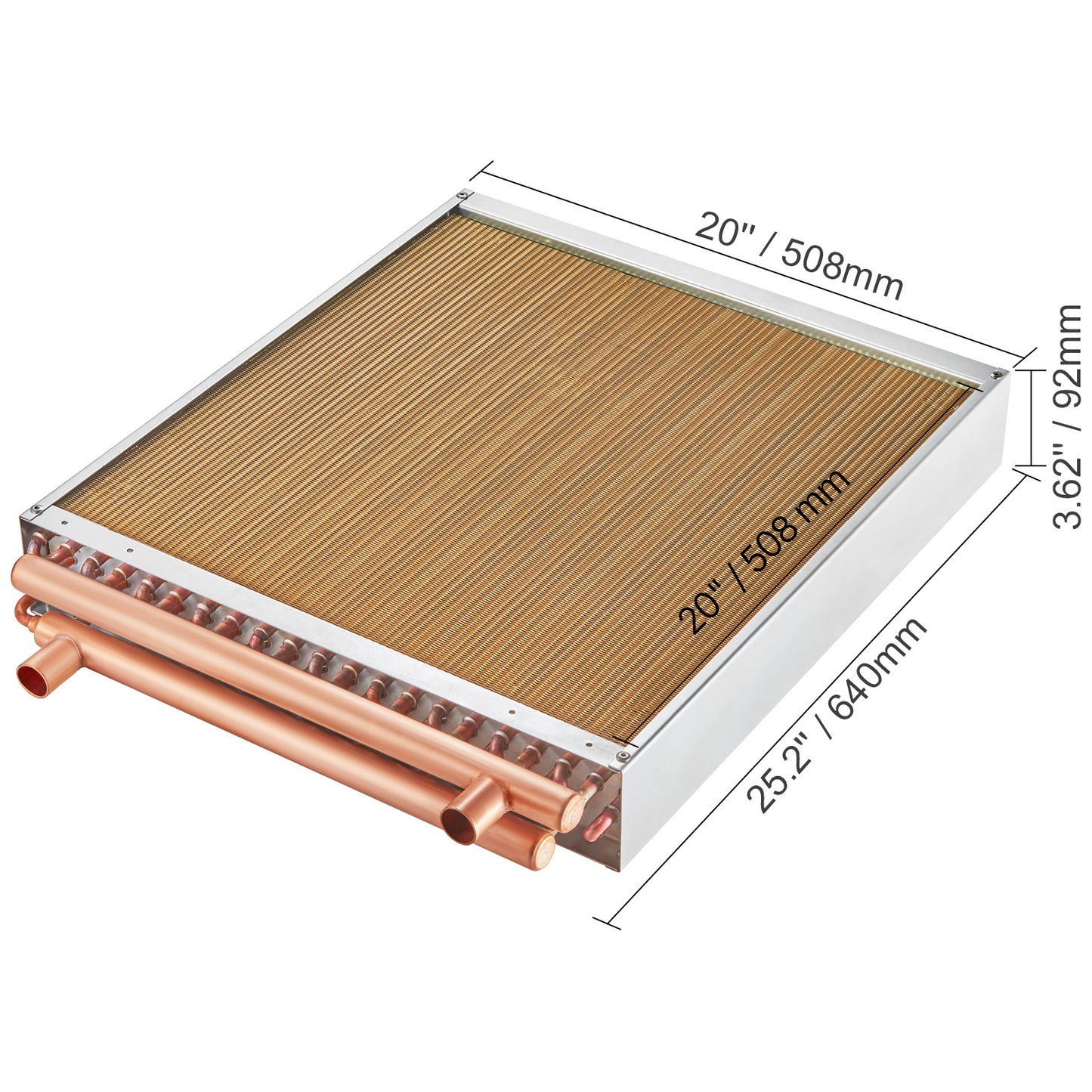 Warmtewisselaar – Warmteoverdrager – Warmtewisselaar water-lucht – HVAC warmtewisselaar – Koper-aluminium warmtewisselaar – 20"x20" formaat – Duurzaam koperen soldeerwerk – Corrosiebestendige epoxy vinnen