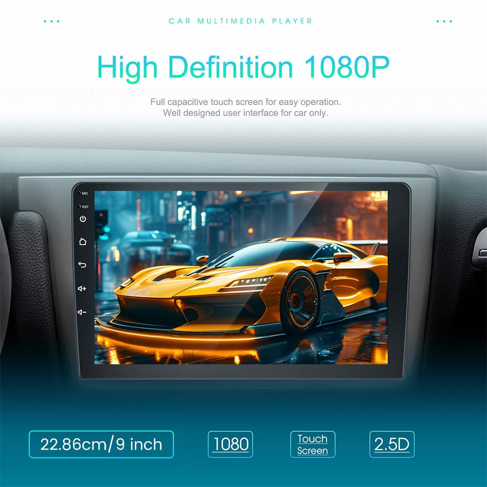 Multifunctionele Auto Multimedia Speler – Autoradio – Auto Stereo – Navigatiesysteem – Touchscreen Radio – 9 Inch 2.5D Tempered Glas – Draadloze CarPlay & Android Auto