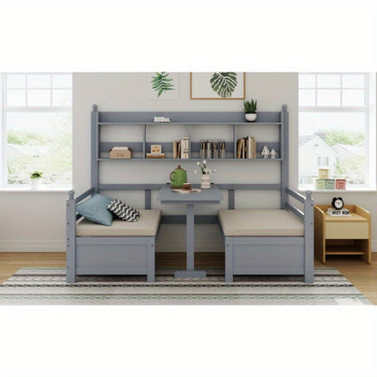 Multifunctionele Slaapbank – Logeerbank – Bedbank – Slaapbed – Studiebank – 200x90 cm – 2-in-1 Ontwerp Met Opbergrek – Comfortabele Grijze Kussens