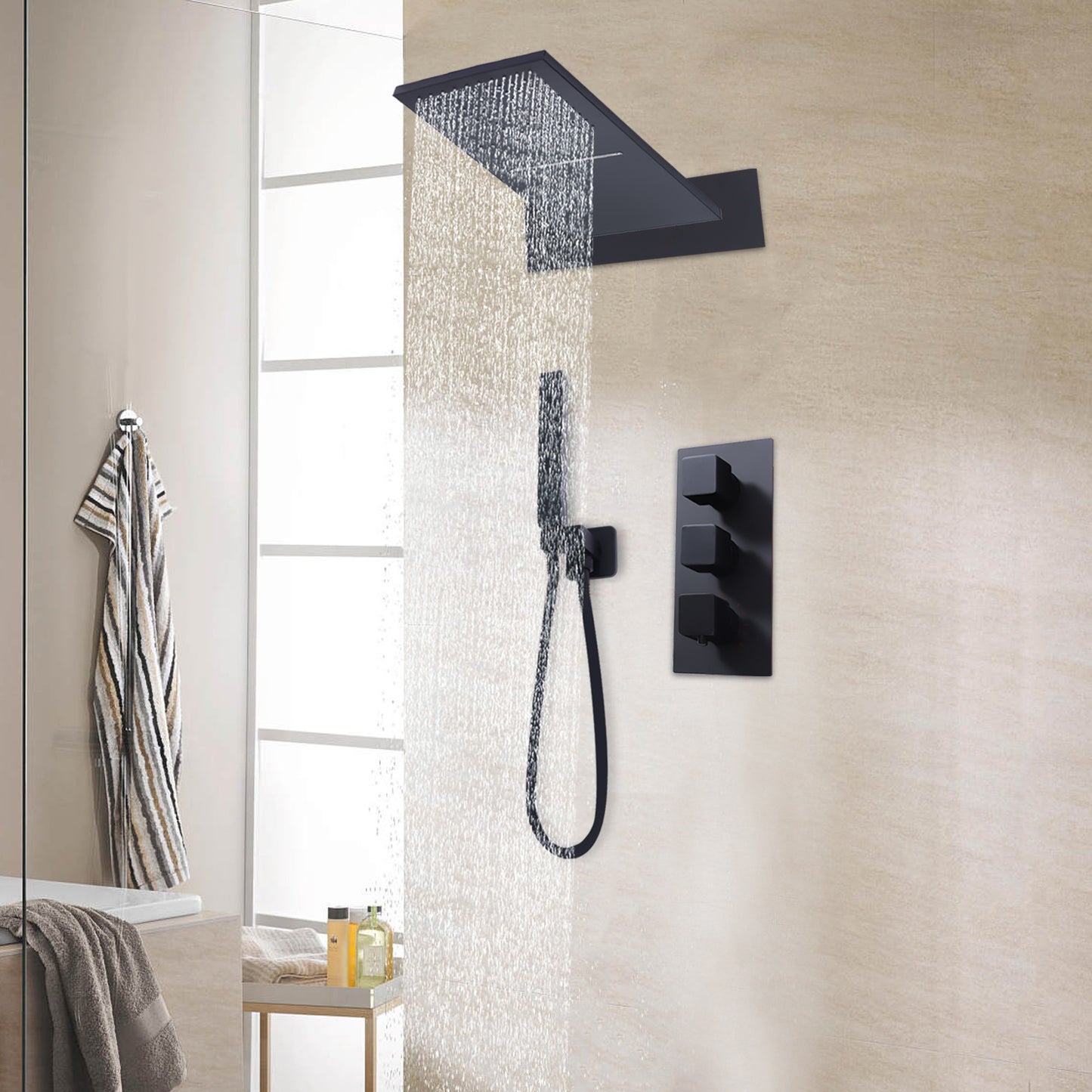 Black concealed showerhead shower set