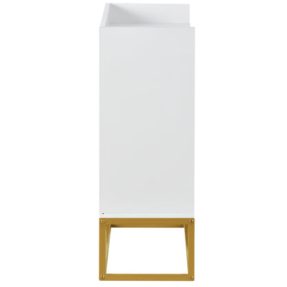 Modern Minimalist Four-Door Handleless Dining Cabinet - Metal Frame with Golden Legs, White Finish for Kitchen, Living Room & Dining Room Storage