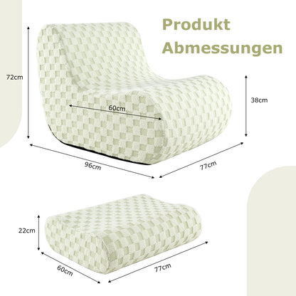Zitzak – Zitzak Met Poef – Zitzak Stoel – Zitzak Bank – Zitzak Lounge – Hoogwaardige Eén Stuk Schuim Vulling – Wasbare Teddy Fleece Hoes