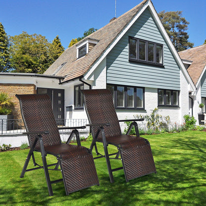 Rattan Ligstoel Set – 2-delige Tuinstoel – Inklapbare Ligstoel – Verstelbare Rugleuning – Buitenstoel Met Armleuningen – Weerbestendig Rattan – Compact Opvouwbaar – Stijlvolle Tuinlounger