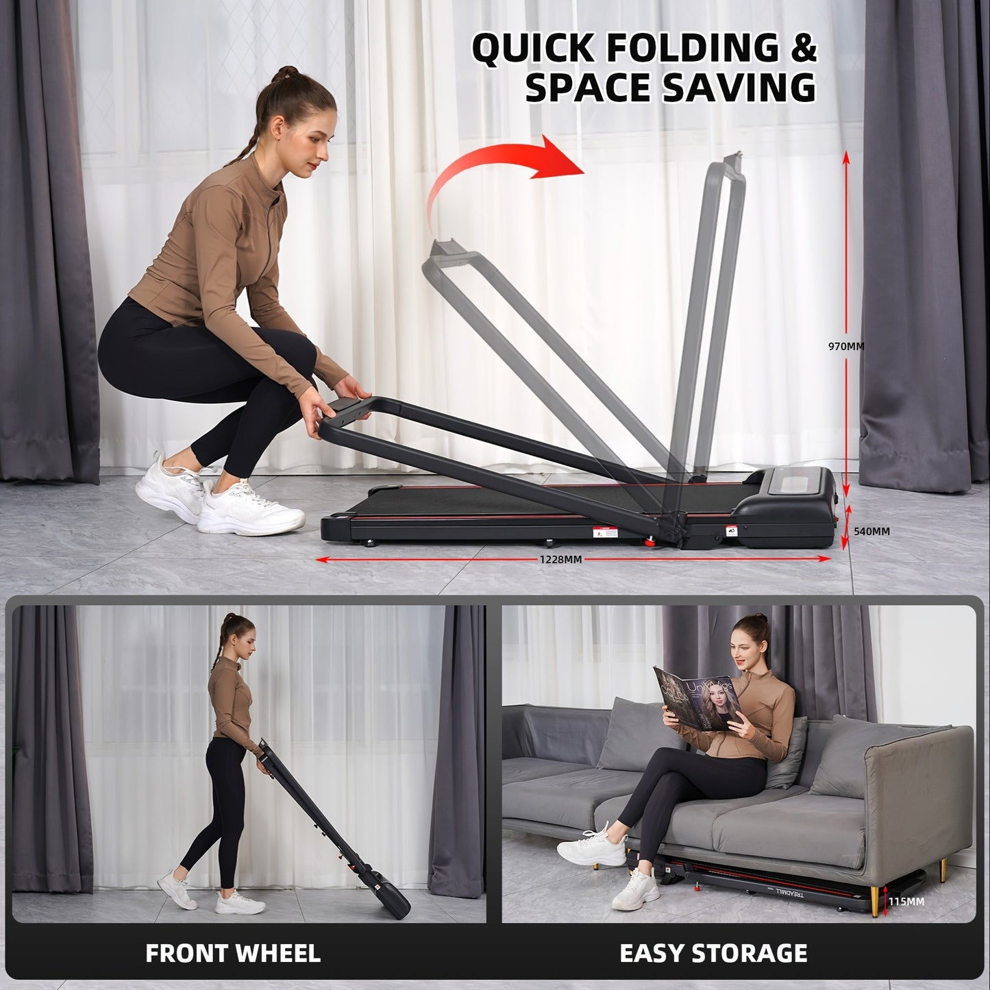 Elektrische Loopband – Treadmill – Hardloopband – Fitnessband – Wandelband – 2-in-1 Trainingsmodi – Opvouwbaar en Stil Met Verstelbare Hellingshoek