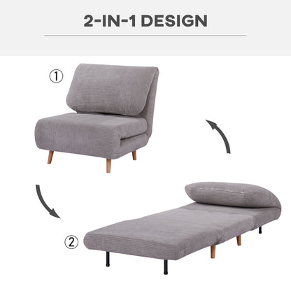 2-in-1 Slaapbank – Slaapbank Bed – Bedbank – Sleeperbank – Lichtgrijs – Verstelbare Vouwmatras – Chaise Lounge Met Corduroy Bekleding