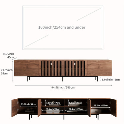 Tv Meubel – Tv Kast – Tv Lowboard – Tv Dressoir – Tv Cabinet – 240 cm Breed – Walnoot Houten Plank