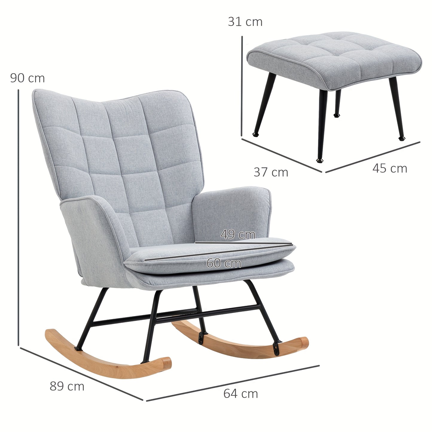 Schommelstoel – Lounge Chair – Relaxstoel – Fauteuil – Armstoel – Katoen Linnenmix – Draagvermogen 130 kg – Lichtgewicht en Comfortabel