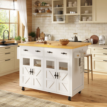 Sideboard – Keukeneiland – Serveerwagen – Opbergkast – Wandelwagen – Wit – Verstelbare Planken – Wieltjes Met Remmen
