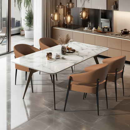 Modern Set Of 2 Dining Chairs: Minimalist Upholstered Kitchen Dining Chairs Curved Back Khaki And Brown Color Microfiber Silicone Leather Dining Chairs With Metal Legs For Dining Room Coffee Room Bedroom Club Restaurant