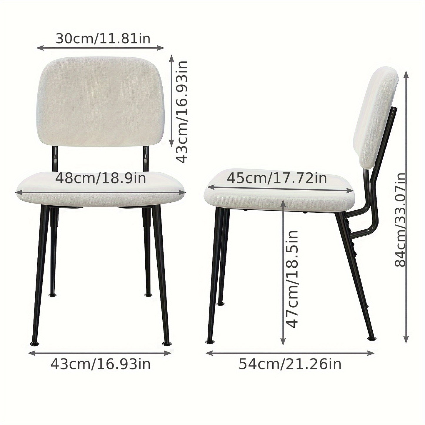 Eetkamerstoel – Stoel – Kuipstoel – Armstoel – Fauteuil – Set Van 2 – Wit Velvet – Met Hoge Rugleuning – Met Metaal Onderstel – Zithoogte 47 cm