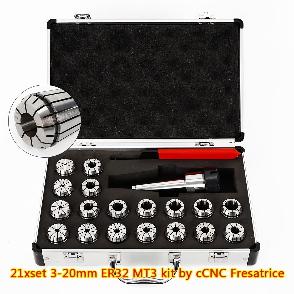 21-delige ER32 MT3 veerklemset – Collet Set – Klemhouder – Gereedschapsklem – CNC Collet – Hoogwaardig gehard staal – Precies trillingsvrij klemmen