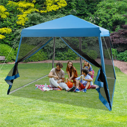Pop-up Paviljoen – Tuinpaviljoen – Partytent – Overkapping – Pergola – Met Muggennet – UV Bescherming 50+ – 3x3 Meter – Inklapbaar – Met Zandzakken – Blauw