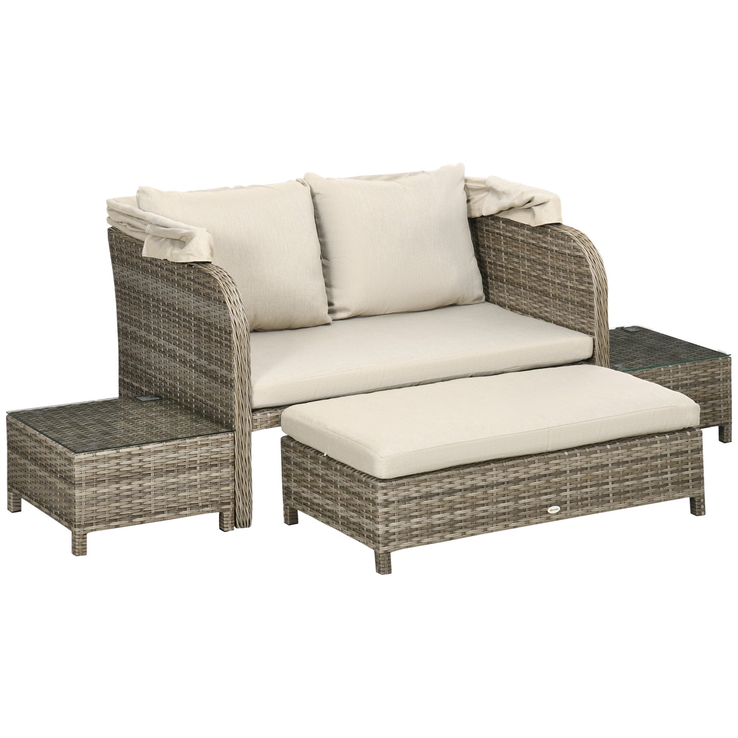 Tuinset – Loungeset – Lounge Meubel – Buitenmeubilair – Voetsteun – Weerbestendig Gegalvaniseerd Metaal – Comfortabele Afritsbare Kussens