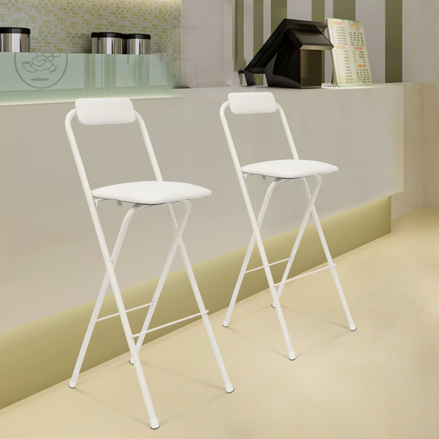 Inklapbare Barkrukken – Barkruk Set – Barstoelen – Hoge Stoelen – Keukenkrukken – Wit – Ruimtebesparend Inklapbaar Design – Stevig Carbonstaal Frame