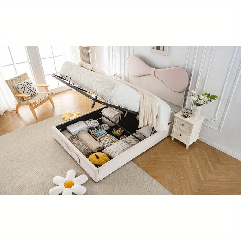 Beddenkast – Tweepersoonsbed – Gestoffeerd Bed – Opbergbed – Ladebed – Verstelbaar Hoofdbord – Linnen Bekleding – 140x200 cm